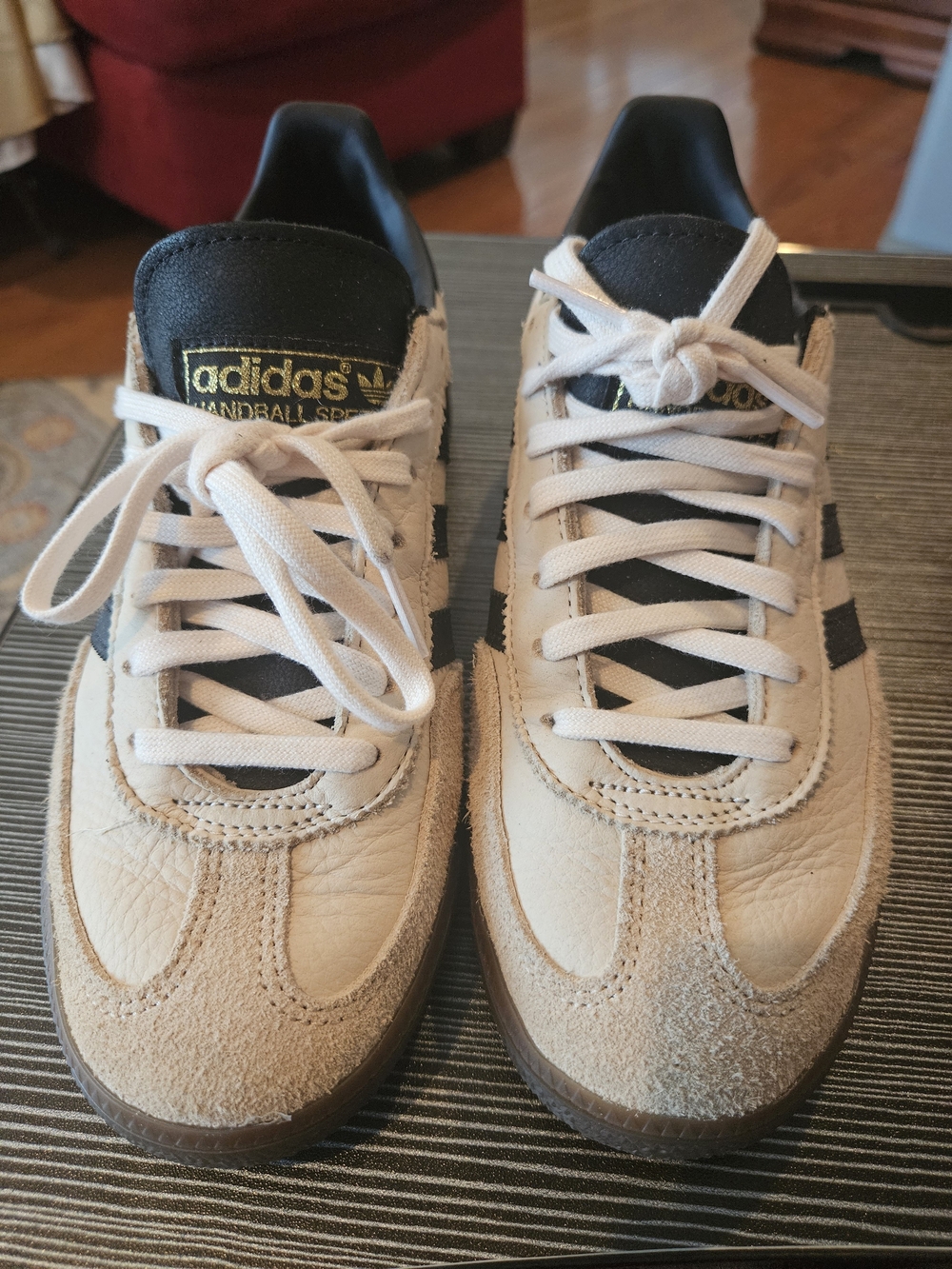 adidas Men’s Beige Samba Style Leather Sneakers